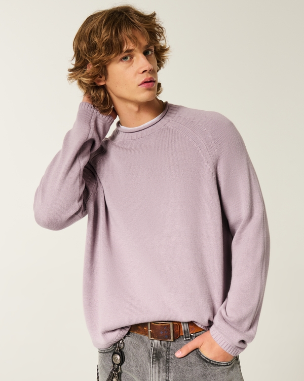Boxy Roll-Neck Crew Sweater, Light Purple view 1