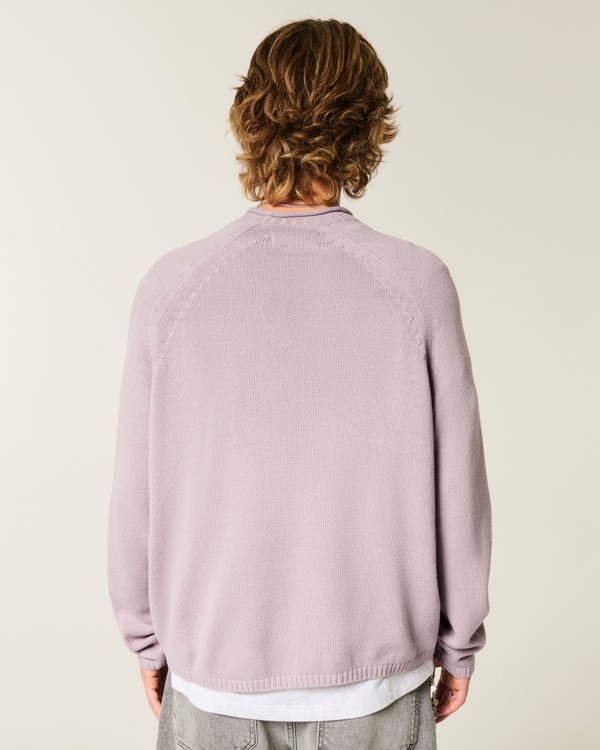 Boxy Roll-Neck Crew Sweater, Light Purple view 2