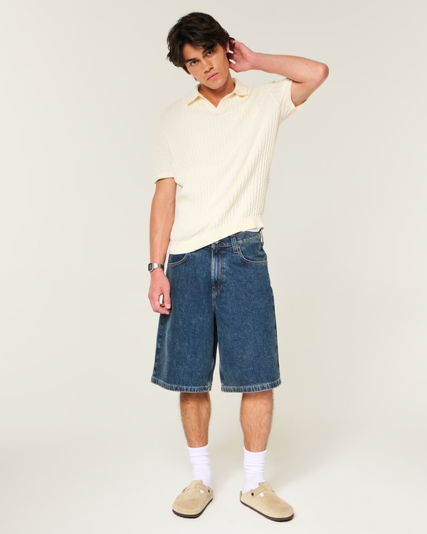 Boxy Short-Sleeve Sweater Polo, Cream view 2