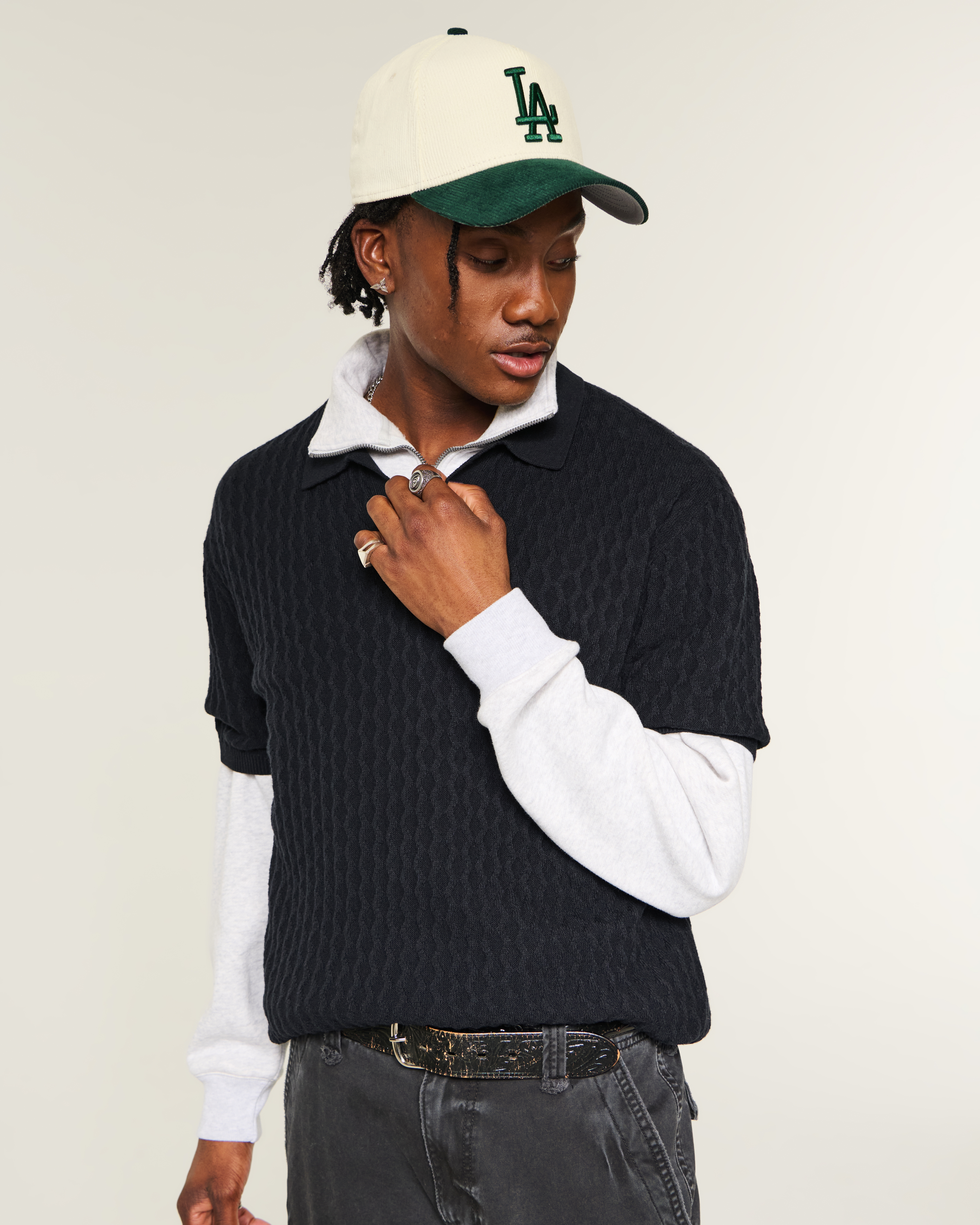 Boxy Short-Sleeve Sweater Polo