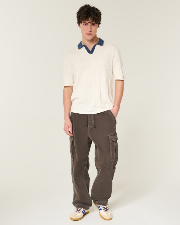 Boxy Short-Sleeve Soccer Sweater Polo, Cream view 2