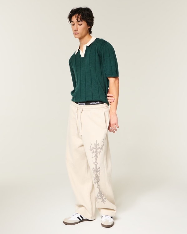 Boxy Short-Sleeve Soccer Sweater Polo, Dark Green view 2