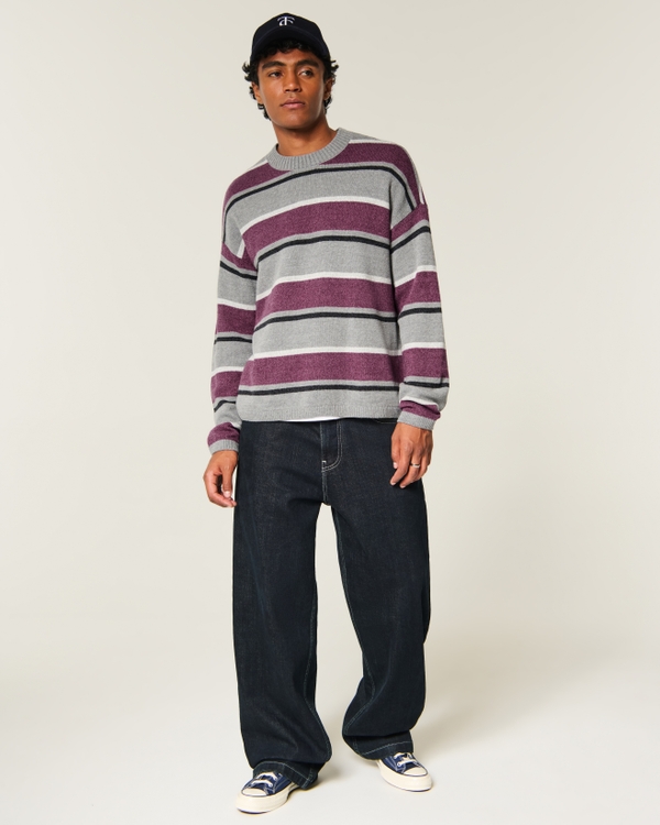 Boxy Striped Crew Sweater, Gray Stripe view 2