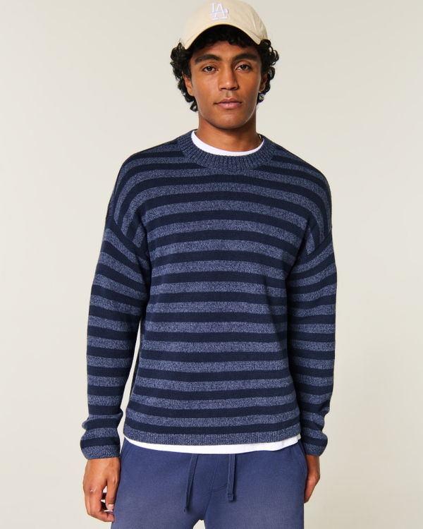 Boxy Striped Crew Sweater, Navy Stripe view 1