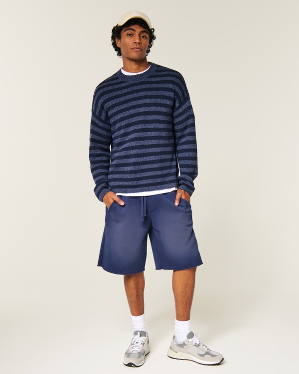 Boxy Striped Crew Sweater, Navy Stripe view 2