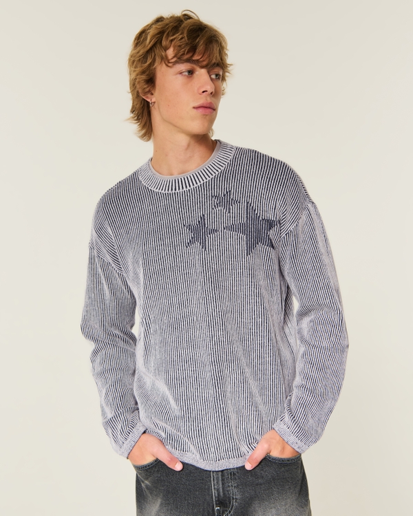 Boxy Star Graphic Crew Sweater, Light Navy view 1