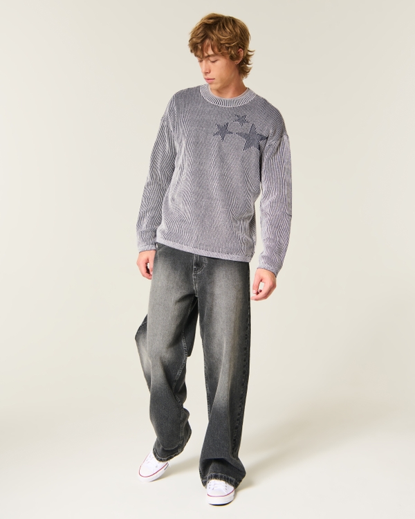 Boxy Star Graphic Crew Sweater, Light Navy view 2