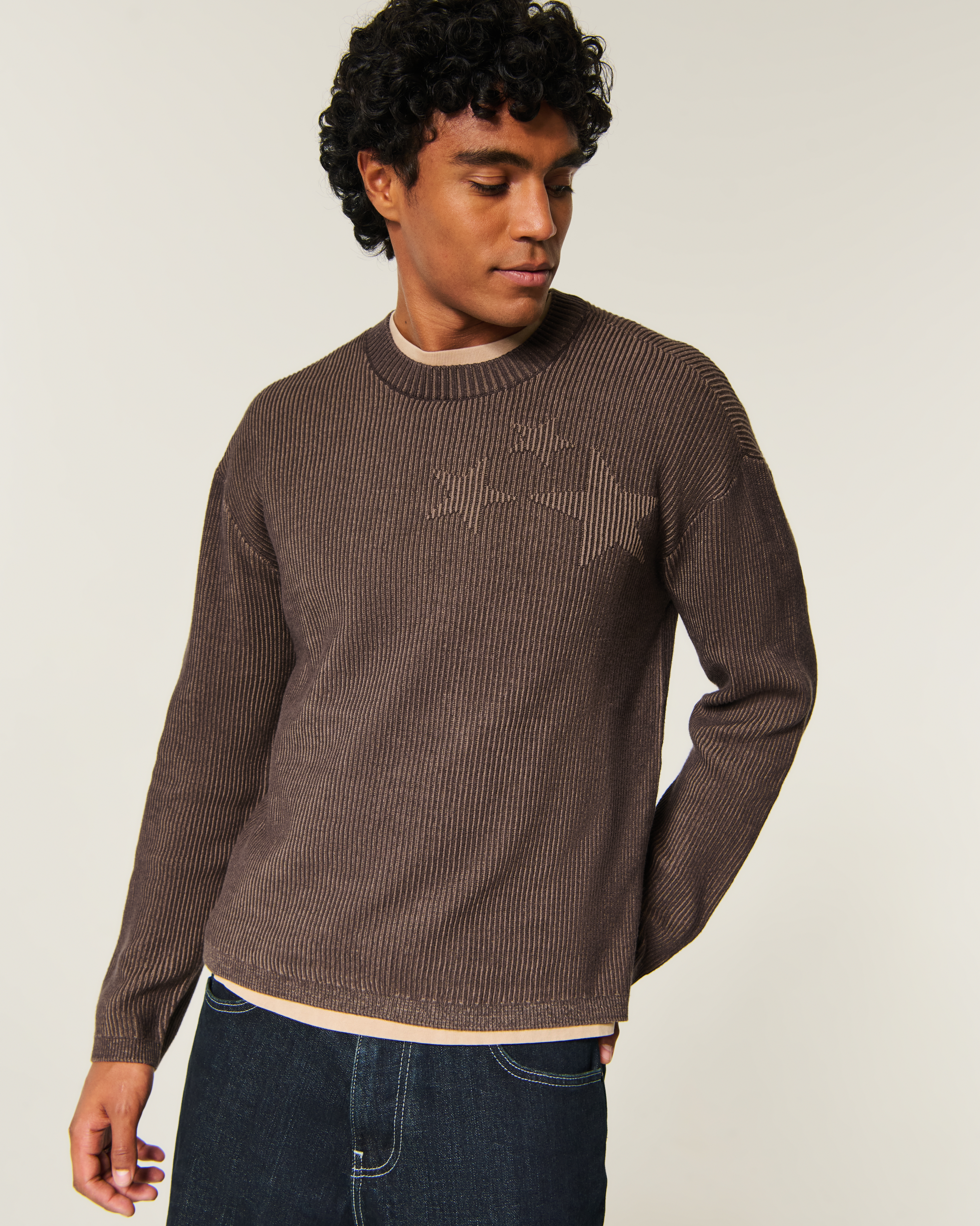 Boxy Star Graphic Crew Sweater