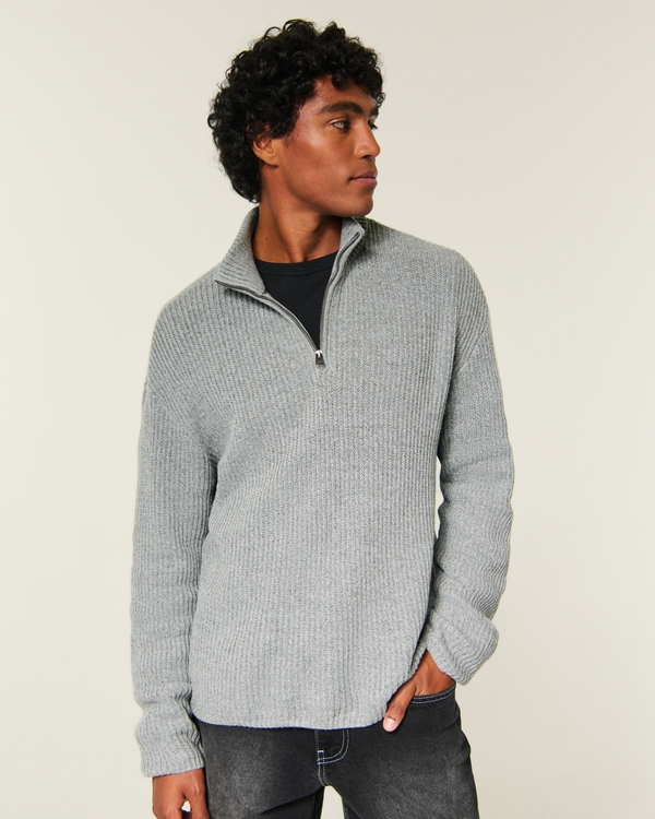Boxy Heavyweight Washed Quarter-Zip Sweater