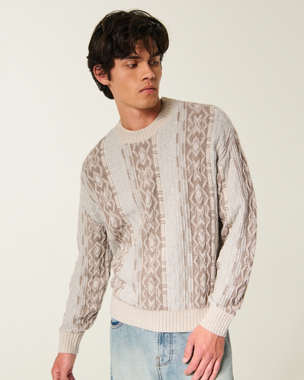 Boxy Pattern Crew Sweater