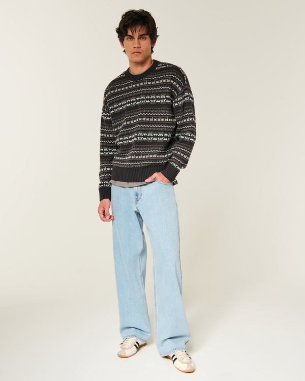 Boxy Pattern Crew Sweater, Charcoal Stripe view 2