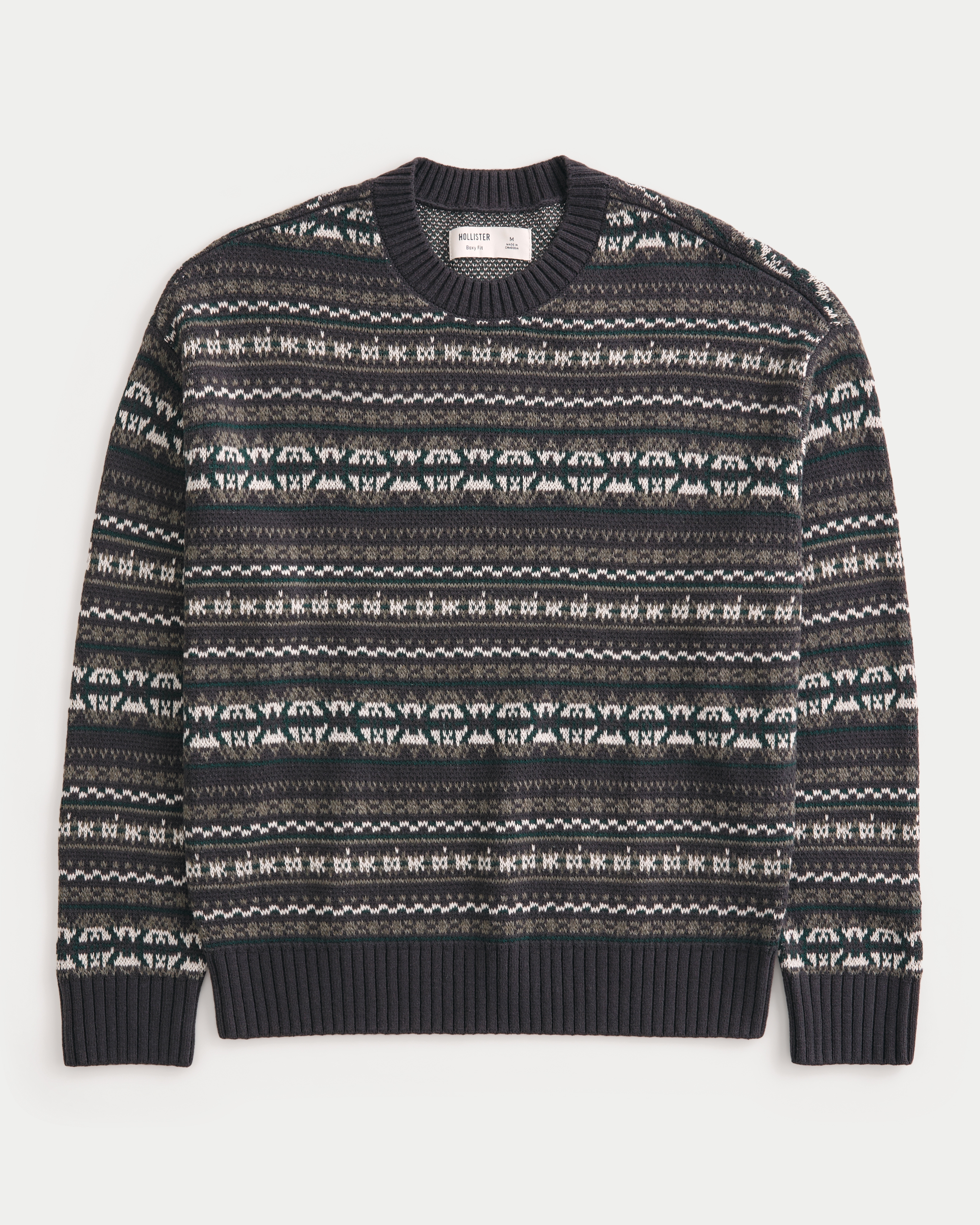 Boxy Pattern Crew Sweater