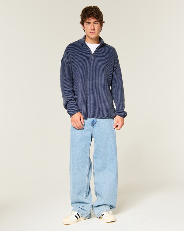 Boxy Heavyweight Washed Quarter-Zip Sweater, Navy view 2