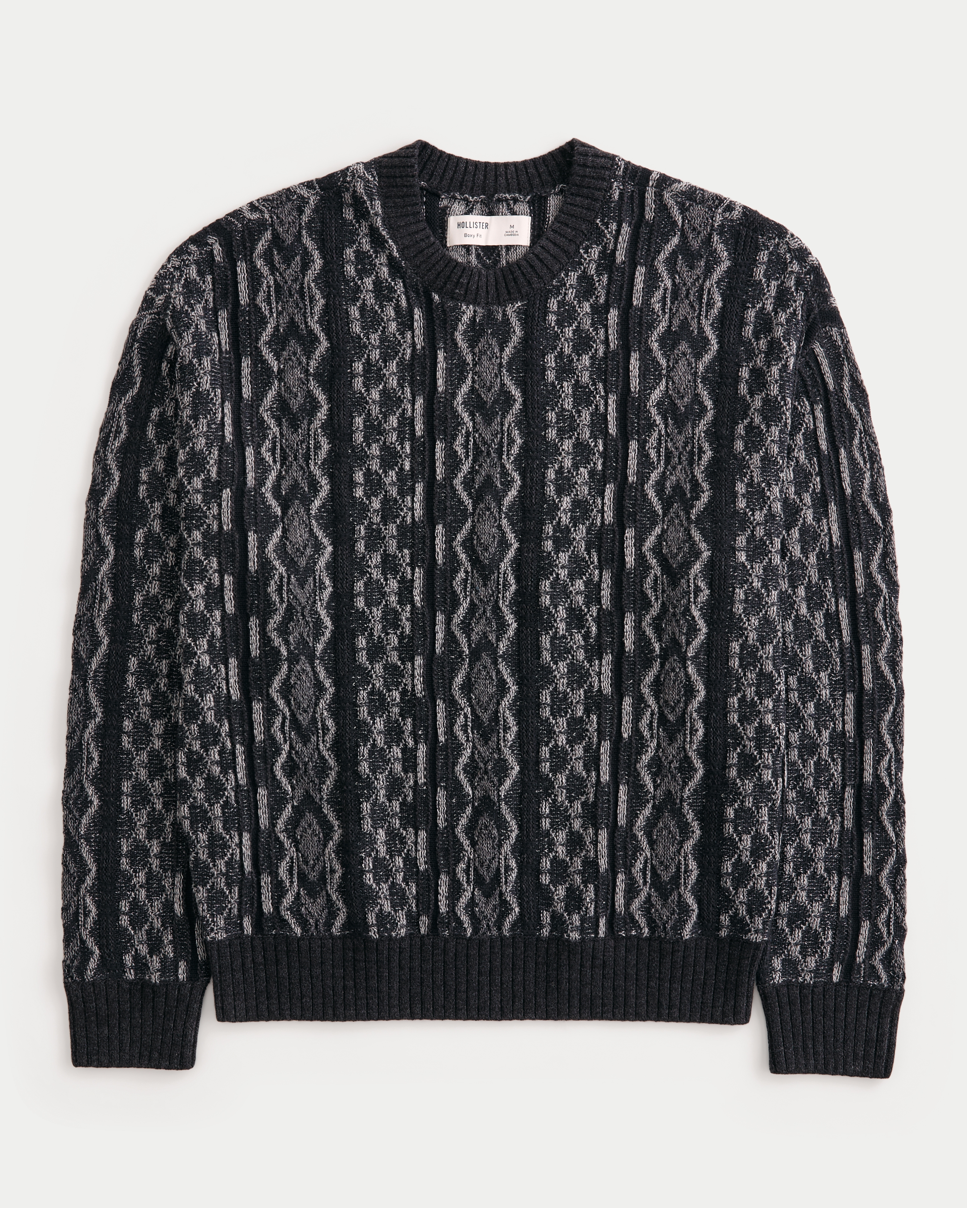Boxy Pattern Crew Sweater