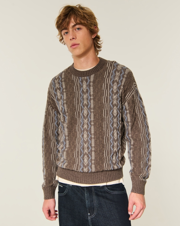 Boxy Pattern Crew Sweater