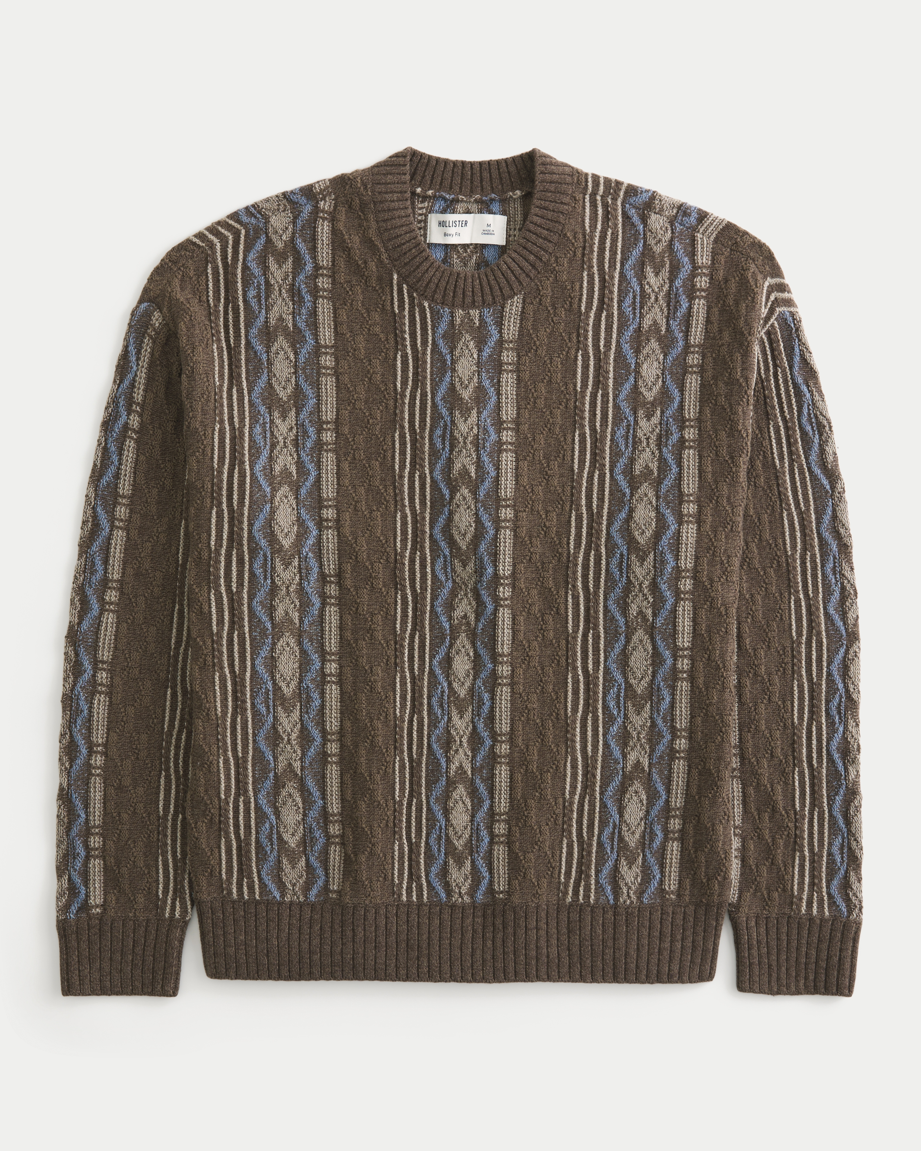 Boxy Pattern Crew Sweater