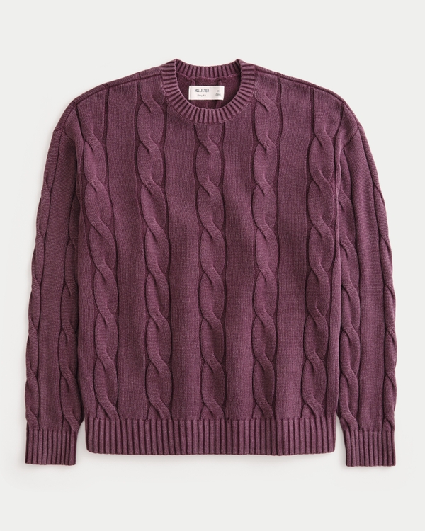 Boxy Washed Cable Knit Crew Sweater
