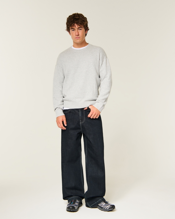 Boxy Textural Crew Sweater, Heather Gray view 1