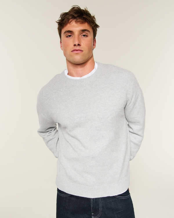 Boxy Textural Crew Sweater, Heather Gray view 2