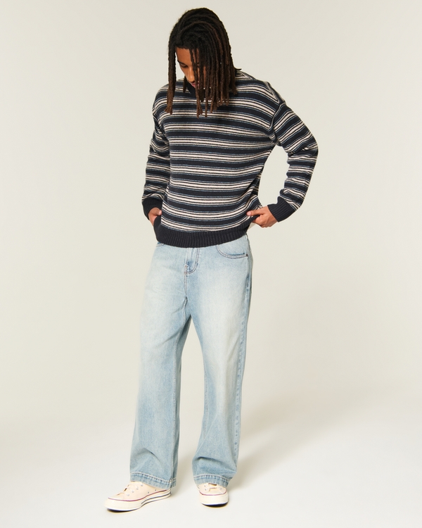 Boxy Fuzzy Crew Sweater, Black Stripe view 2