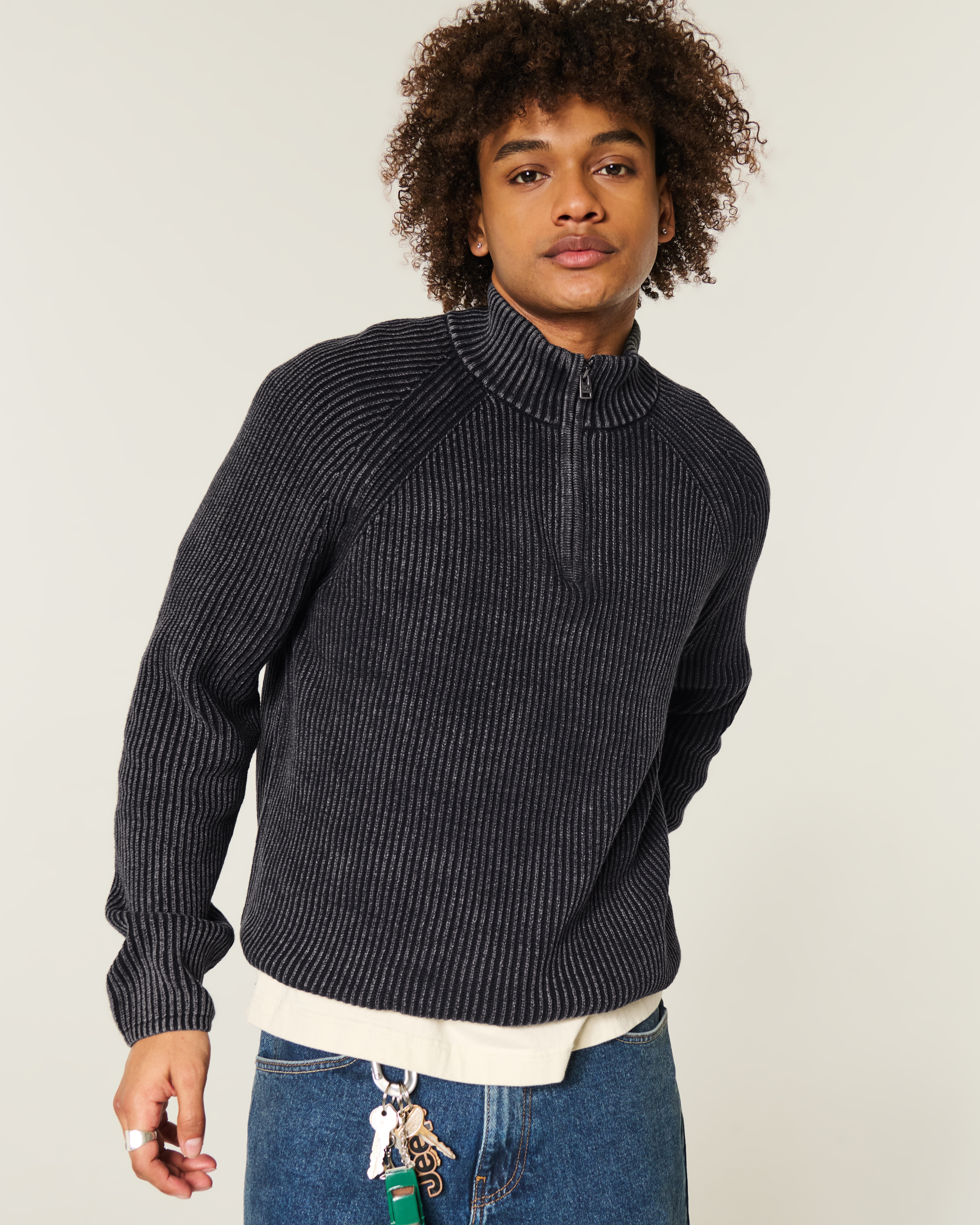 Boxy Washed Quarter-Zip Sweater