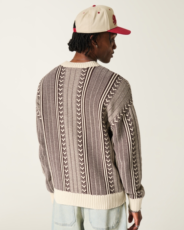 Boxy Pattern Crew Sweater, Cream Stripe view 2
