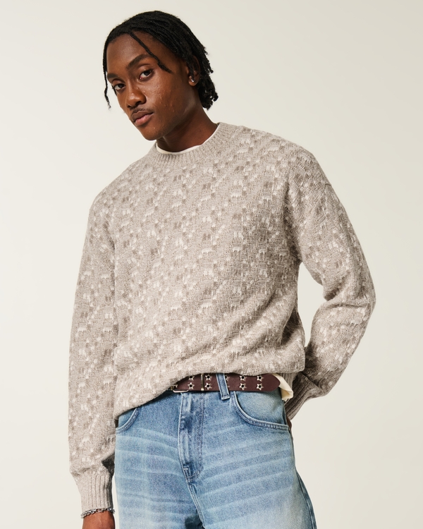 Boxy Pattern Crew Sweater, Oatmeal view 1