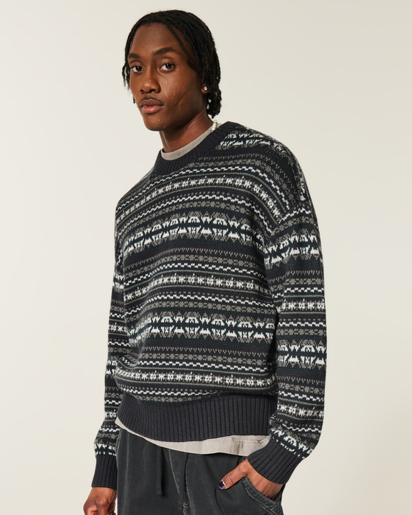 Boxy Pattern Crew Sweater, Black Stripe view 1