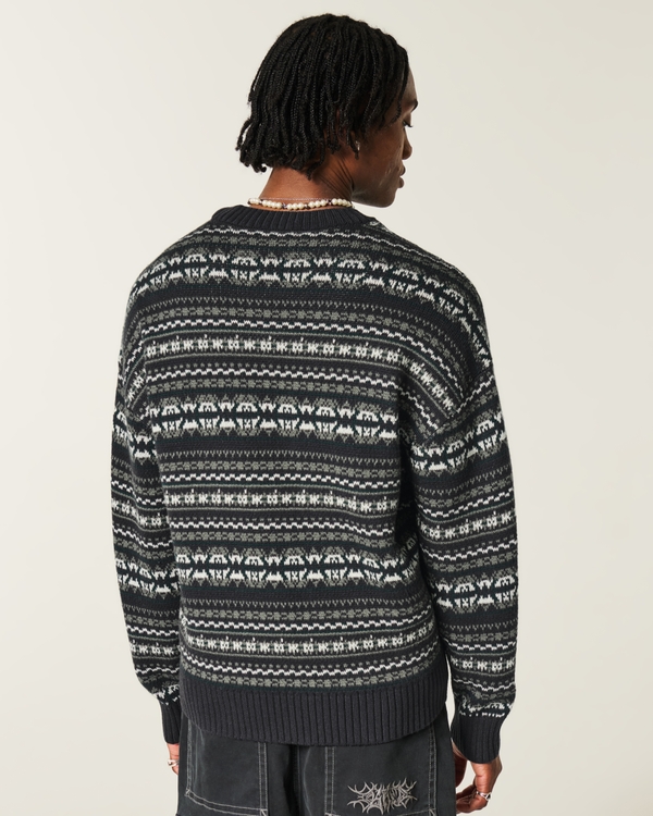 Boxy Pattern Crew Sweater, Black Stripe view 2