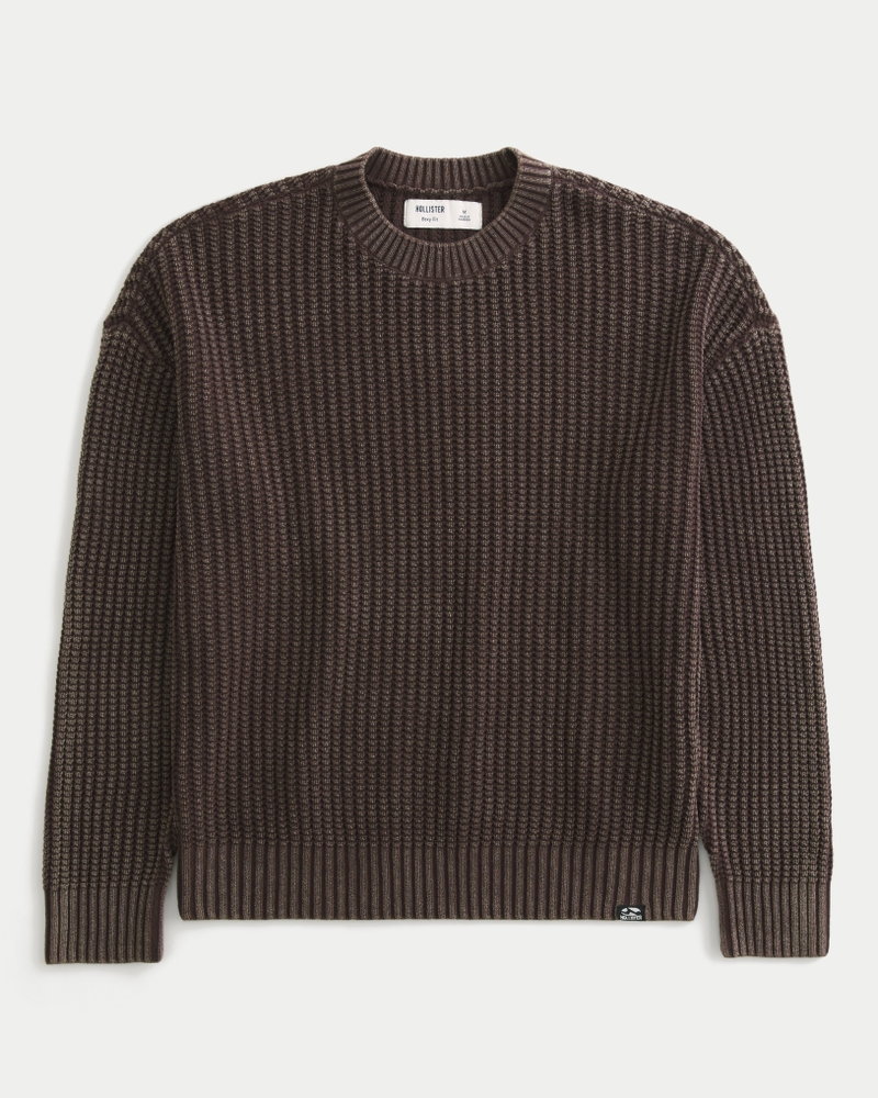 Men's Boxy Washed Waffle Crew Sweater | Men's Sale | HollisterCo.com