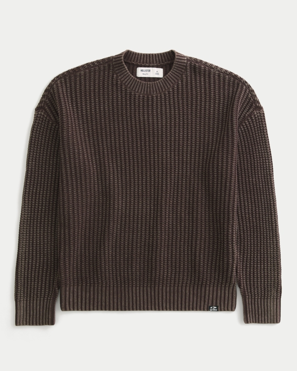 Men's Boxy Washed Waffle Crew Sweater | Men's Sale | HollisterCo.com