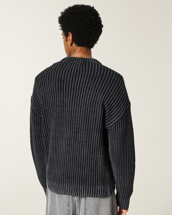 Boxy Washed Waffle Crew Sweater, Washed Light Black view 2
