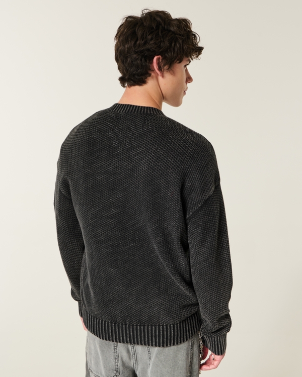 Boxy Washed Waffle Crew Sweater, Washed Black view 2