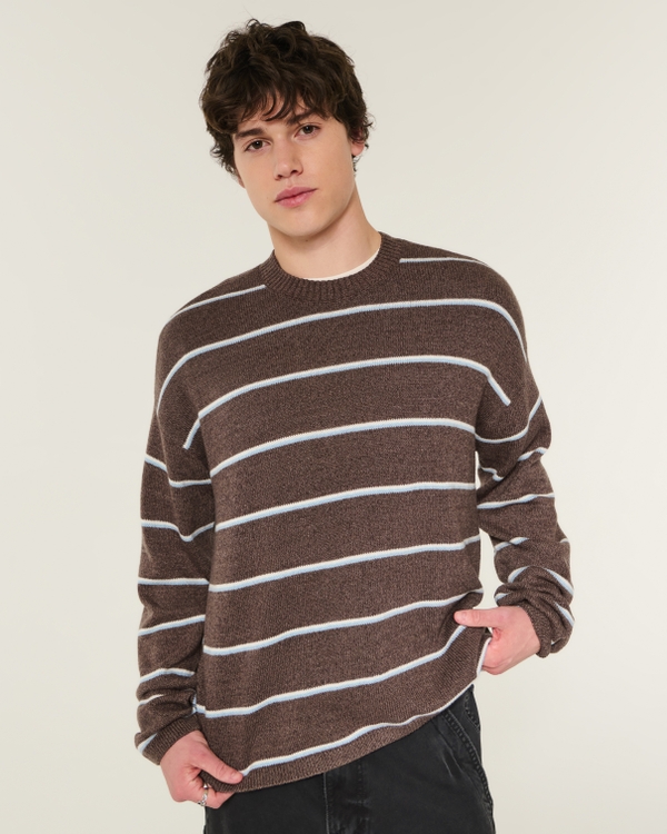 Boxy Striped Crew Sweater, Brown Stripe view 1