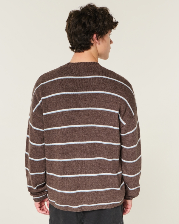 Boxy Striped Crew Sweater, Brown Stripe view 2