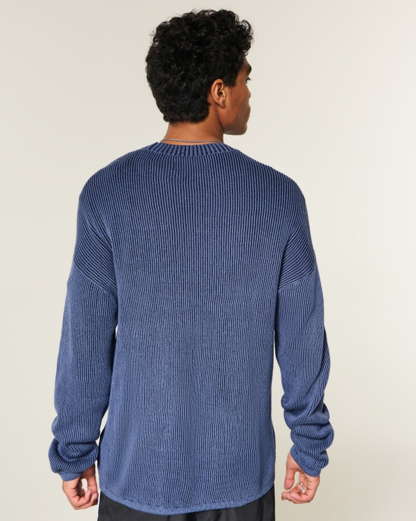 Boxy Graphic Crew Sweater, Washed Navy view 2