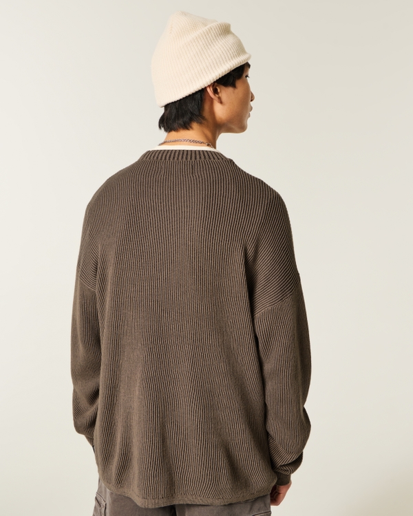 Boxy Graphic Crew Sweater, Washed Brown view 2