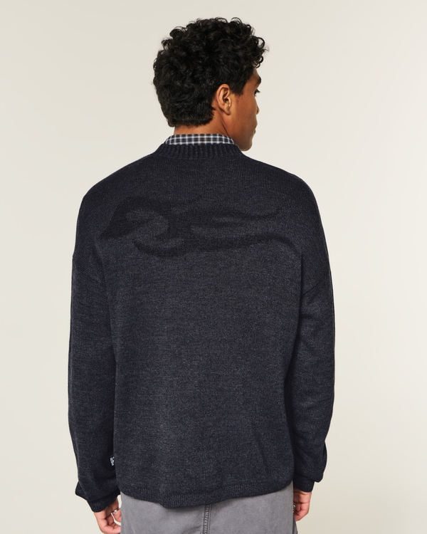 Boxy Graphic Crew Sweater, Black view 2