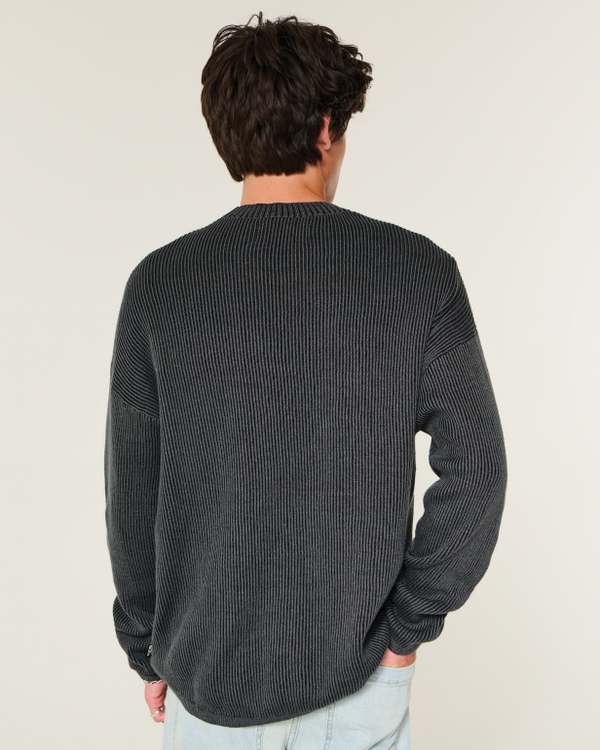Boxy Graphic Crew Sweater, Washed Black view 2