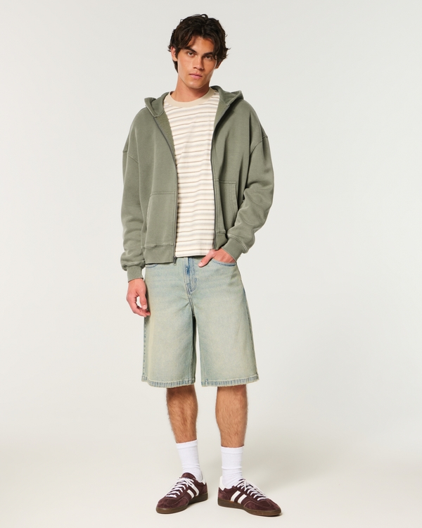 Boxy Zip-Up Hoodie, Washed Olive view 2