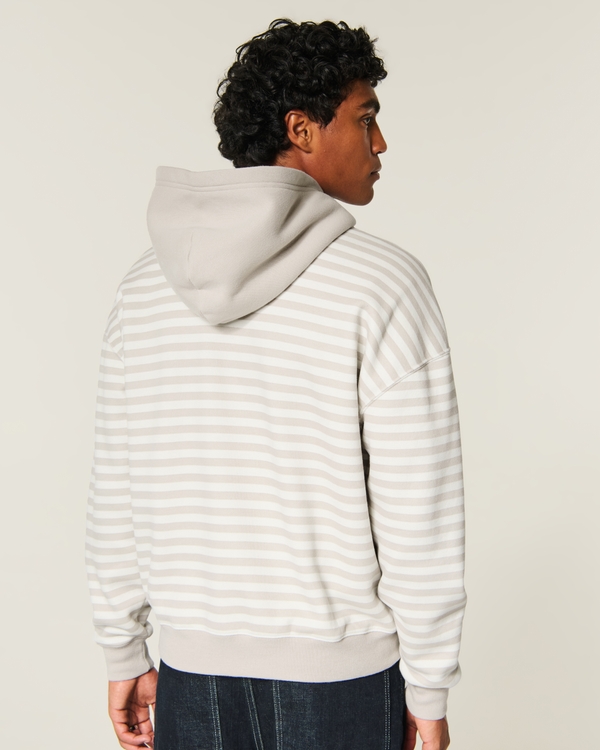 Boxy Zip-Up Logo Hoodie, Tan Stripe view 2