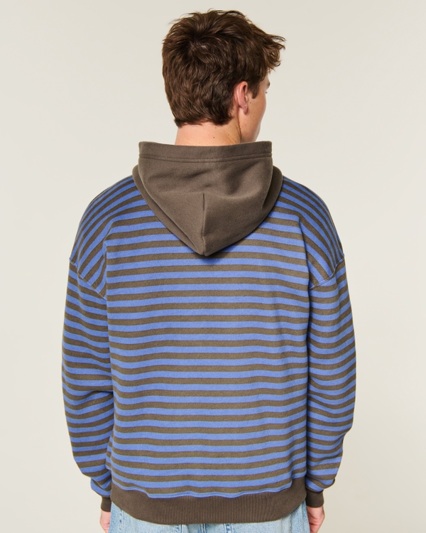 Boxy Zip-Up Logo Hoodie, Brown Stripe view 2