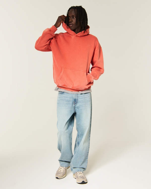 Hollister Feel Good Boxy Washed Hoodie, Dark Orange view 2