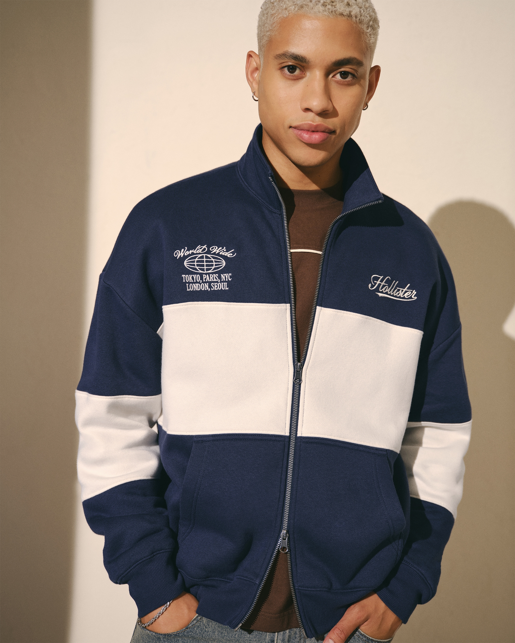 Boxy Zip-Up Logo Sweatshirt