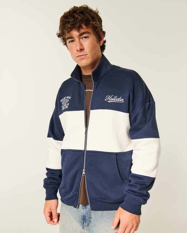 Boxy Zip-Up Logo Sweatshirt, Navy view 2