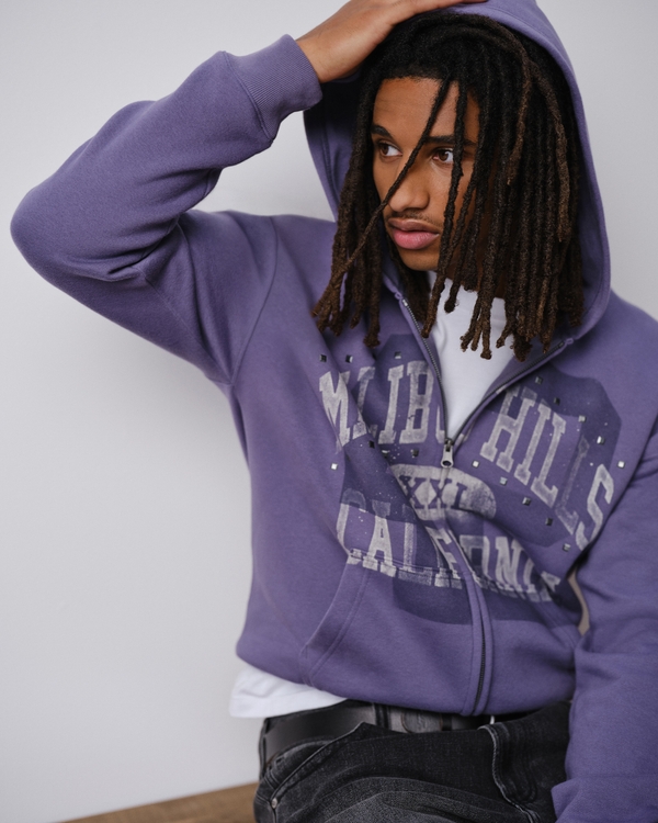 Hollister Feel Good Boxy Zip-Up Malibu Graphic Hoodie