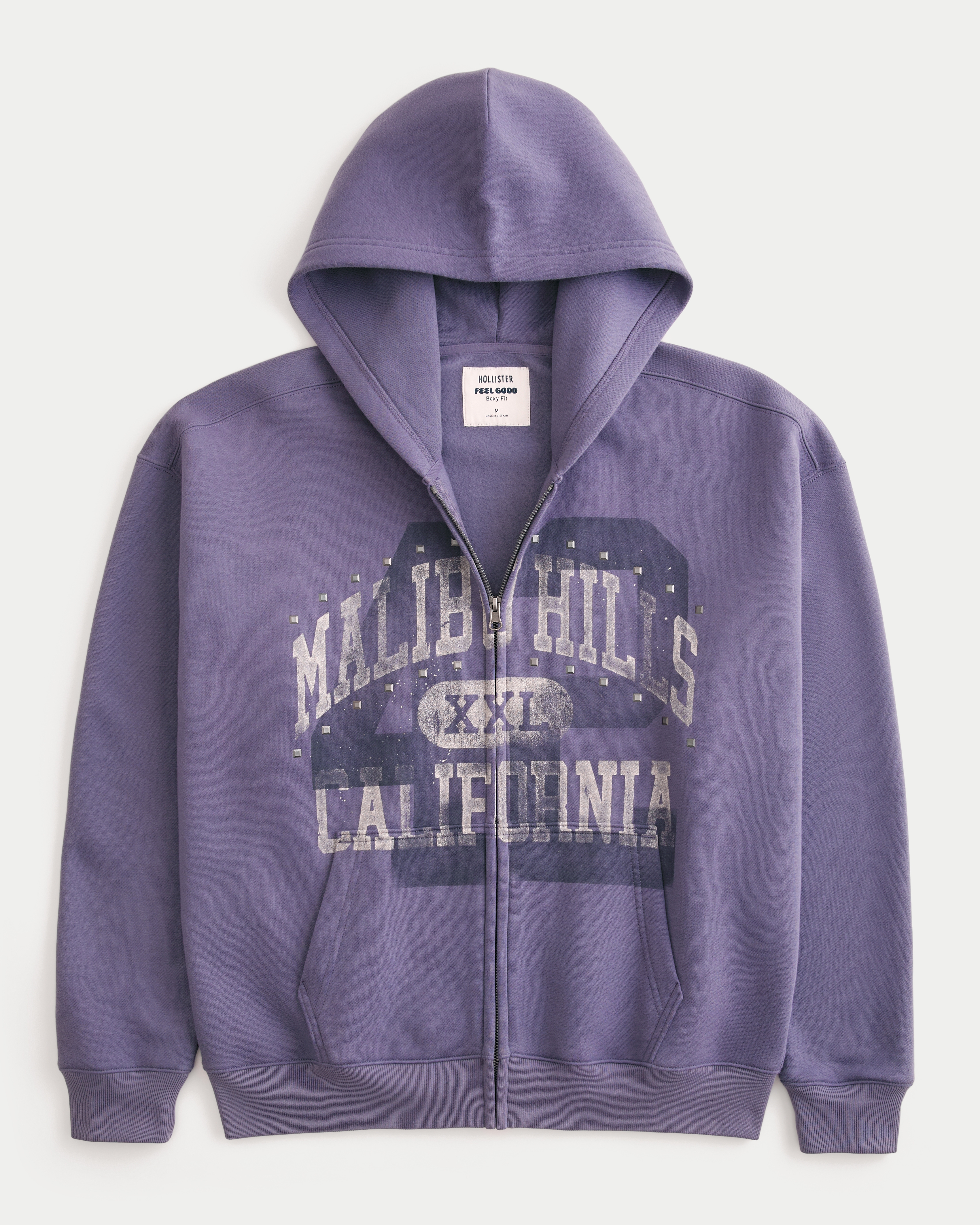 Hollister Feel Good Boxy Zip-Up Malibu Graphic Hoodie