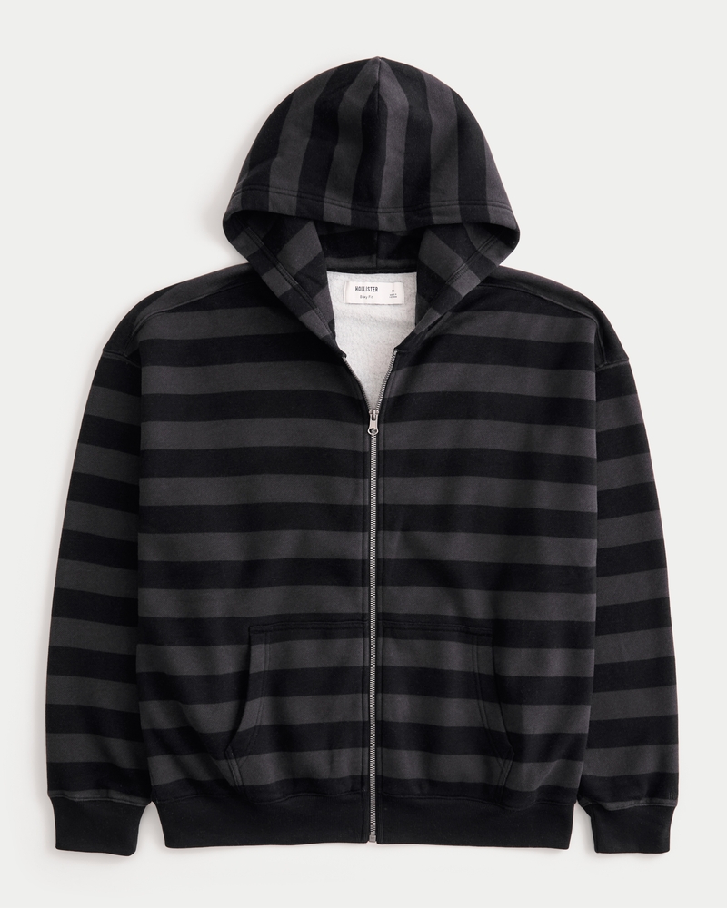 Hollister Boxy Striped Zip-Up Hoodie