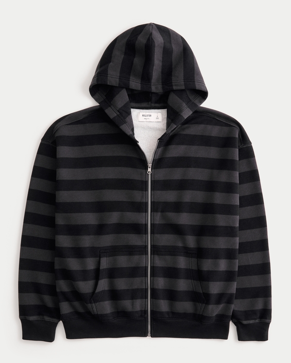 Boxy Striped Zip-Up Hoodie