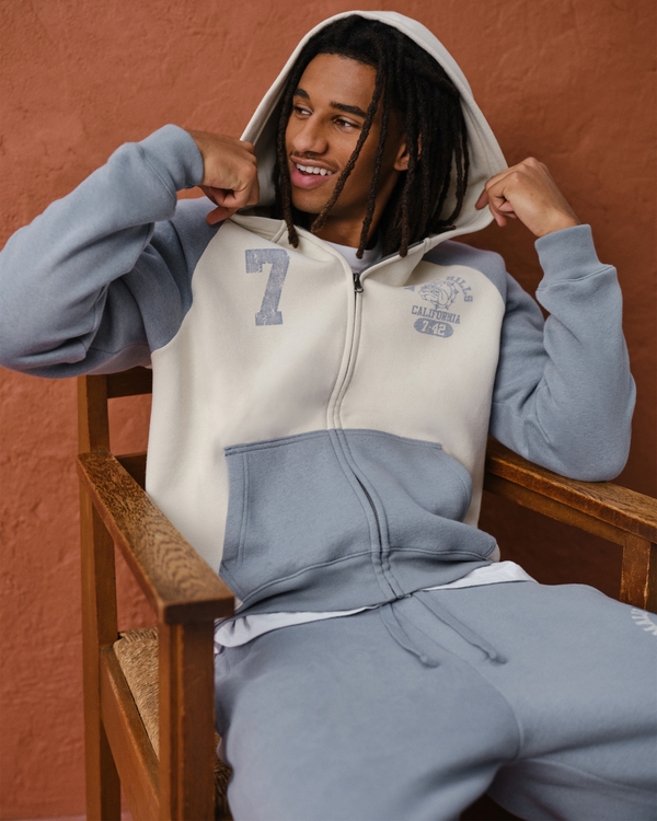 Hollister Feel Good Boxy Colorblock Zip-Up Graphic Hoodie